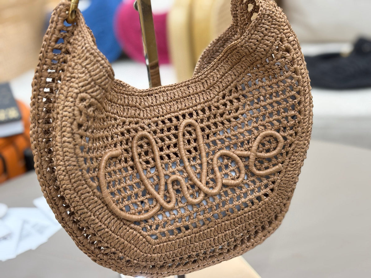 Chl*e 2025 Summer Banana Hobo Bag Summery Brown In Raffia