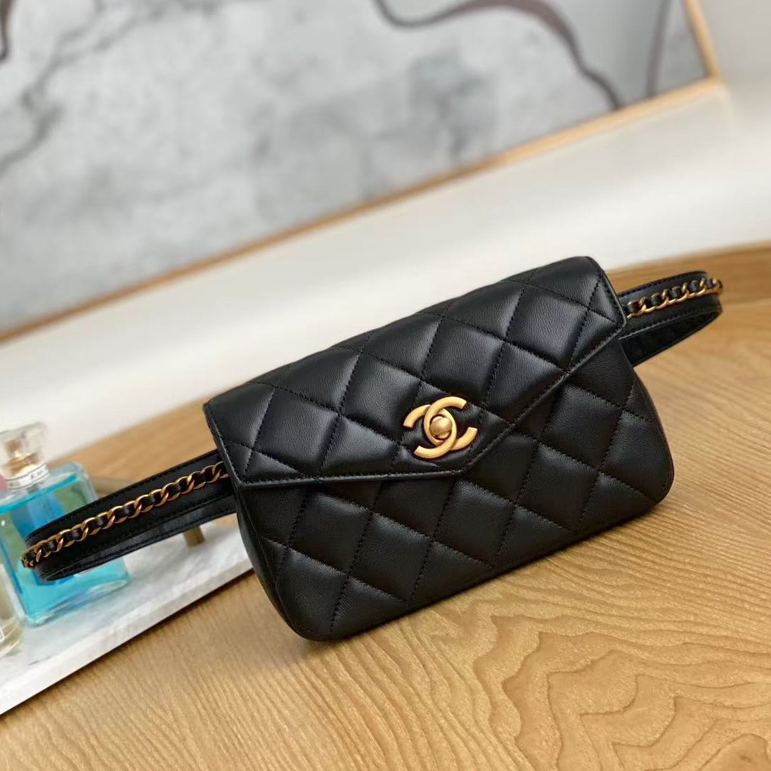 Ch*nel Belt Bag Black Gold Hardware Lambskin