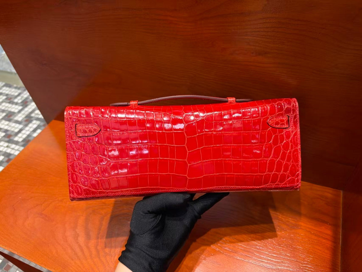 H*M Kelly Cut 31cm Red Patent Crocodile Leather