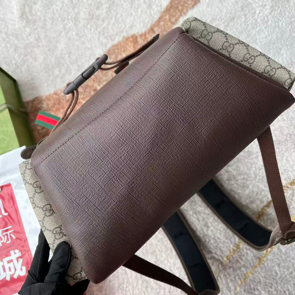 G*G Supreme Skateboard Backpack Brown Beige Leather Canvas
