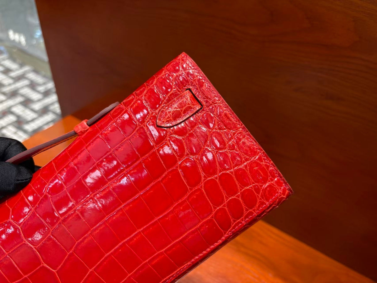 H*M Kelly Cut 31cm Red Patent Crocodile Leather