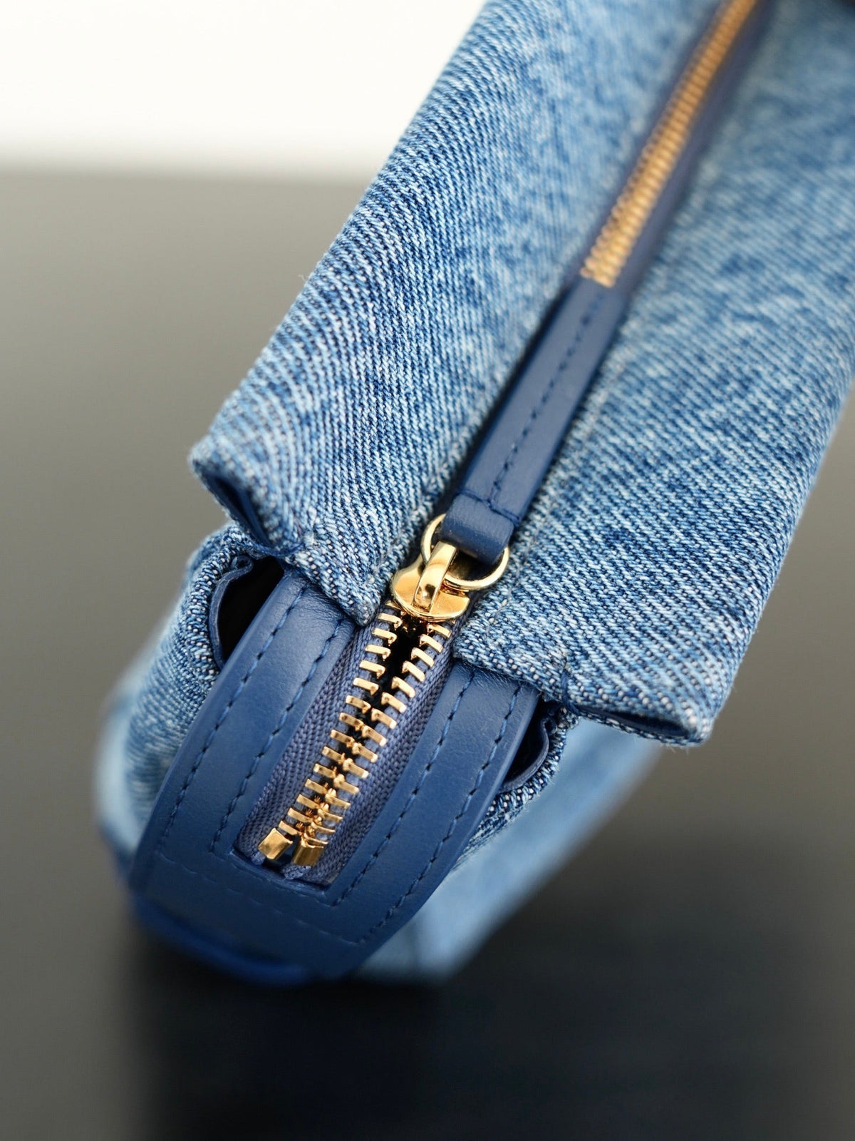 C*C 2026 Double C Clutch Bag 29.5cm Blue Denim Leather