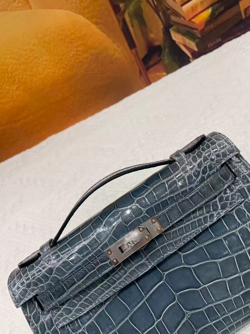 H*M Kelly 22cm Dark Blue-Gray Patent Corocodile (Production needs 12 days to complete)