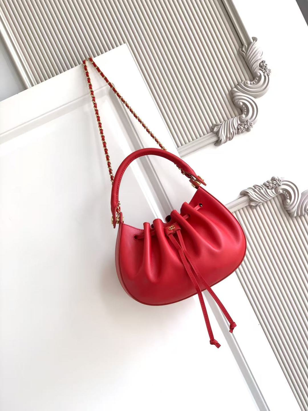 Ch*nel 2026 Drawstring Cloud Bucket Bag Suede Calfskin