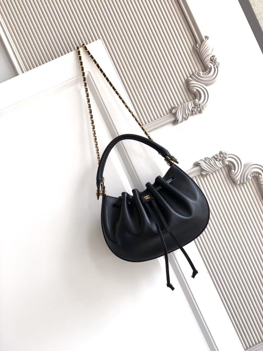 Ch*nel 2026 Drawstring Cloud Bucket Bag Suede Calfskin