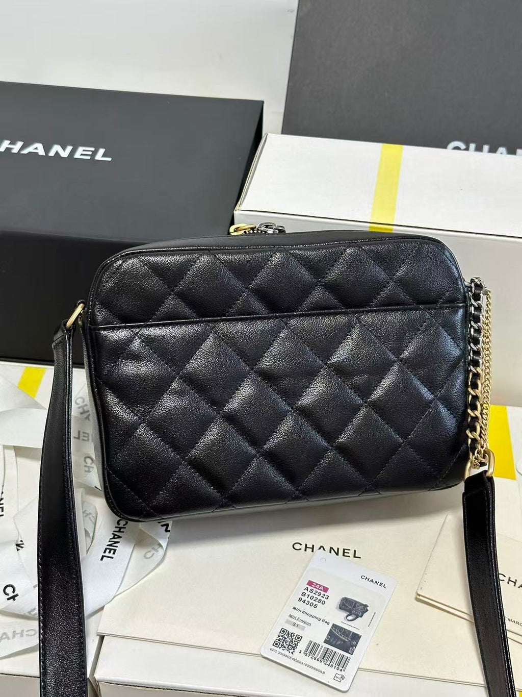 C*C 22C Early Spring Crossbody Bags Black Lambskin