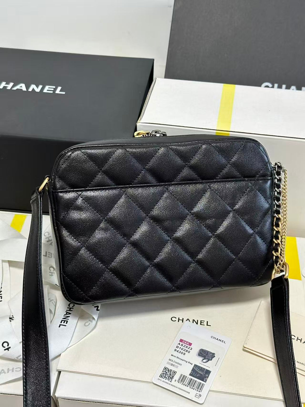 C*C 22C Early Spring Crossbody Bags Black Lambskin