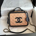 C*C Filigree Vanity Case Satchel Beige Small Caviar Leather