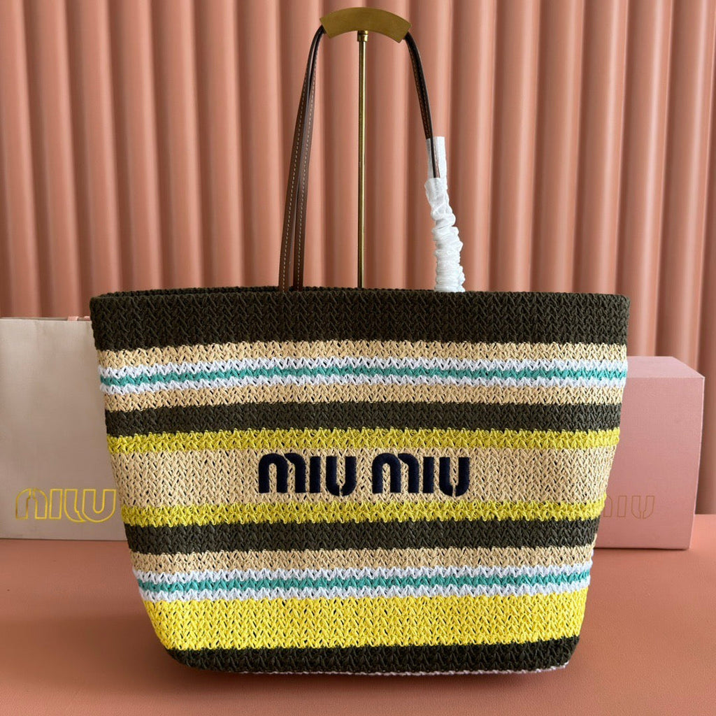 M*u Tote Bag 40cm Raffia-Effect Woven