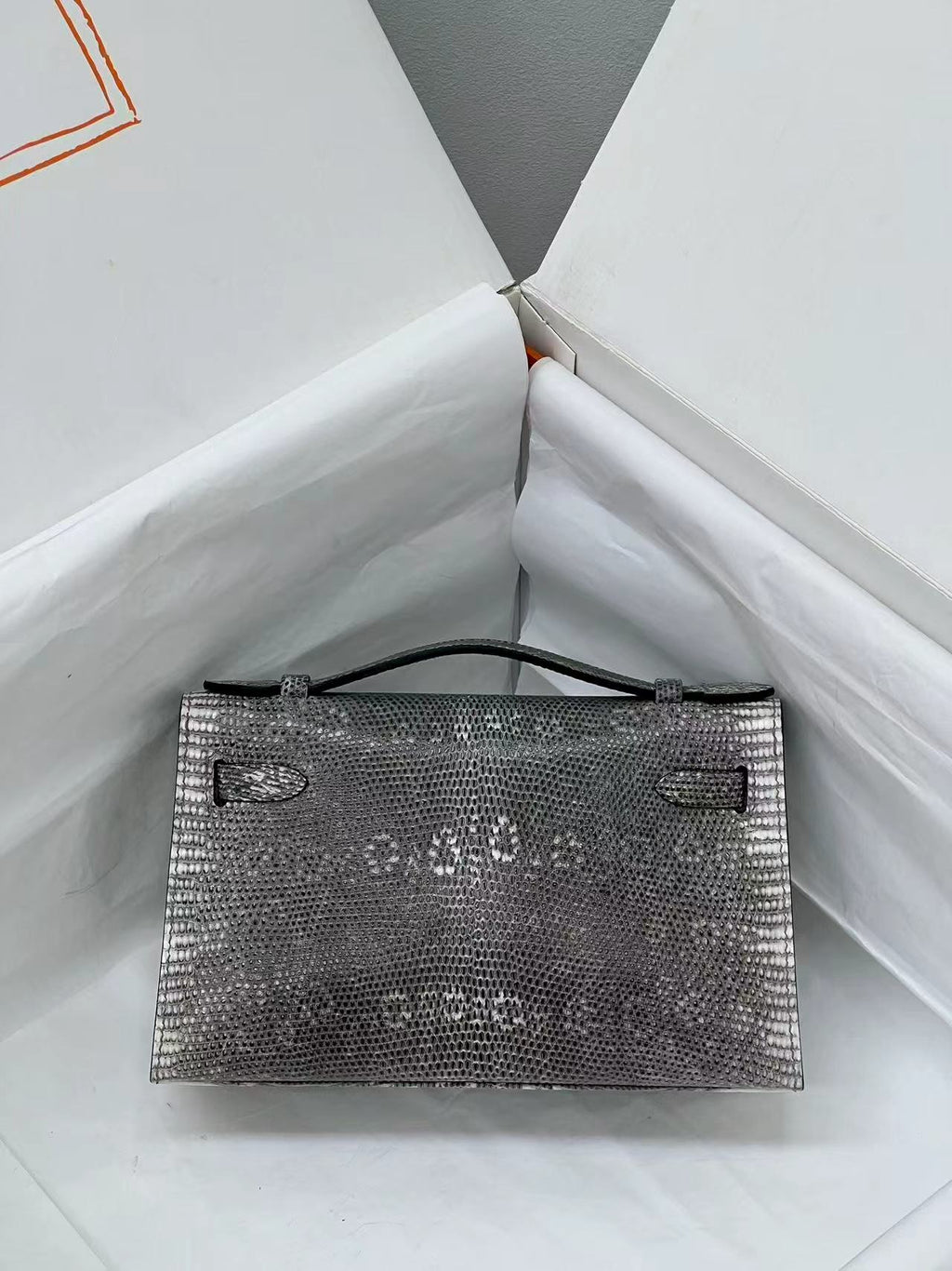 H*M Kelly 22cm Black White Pochette Lizard