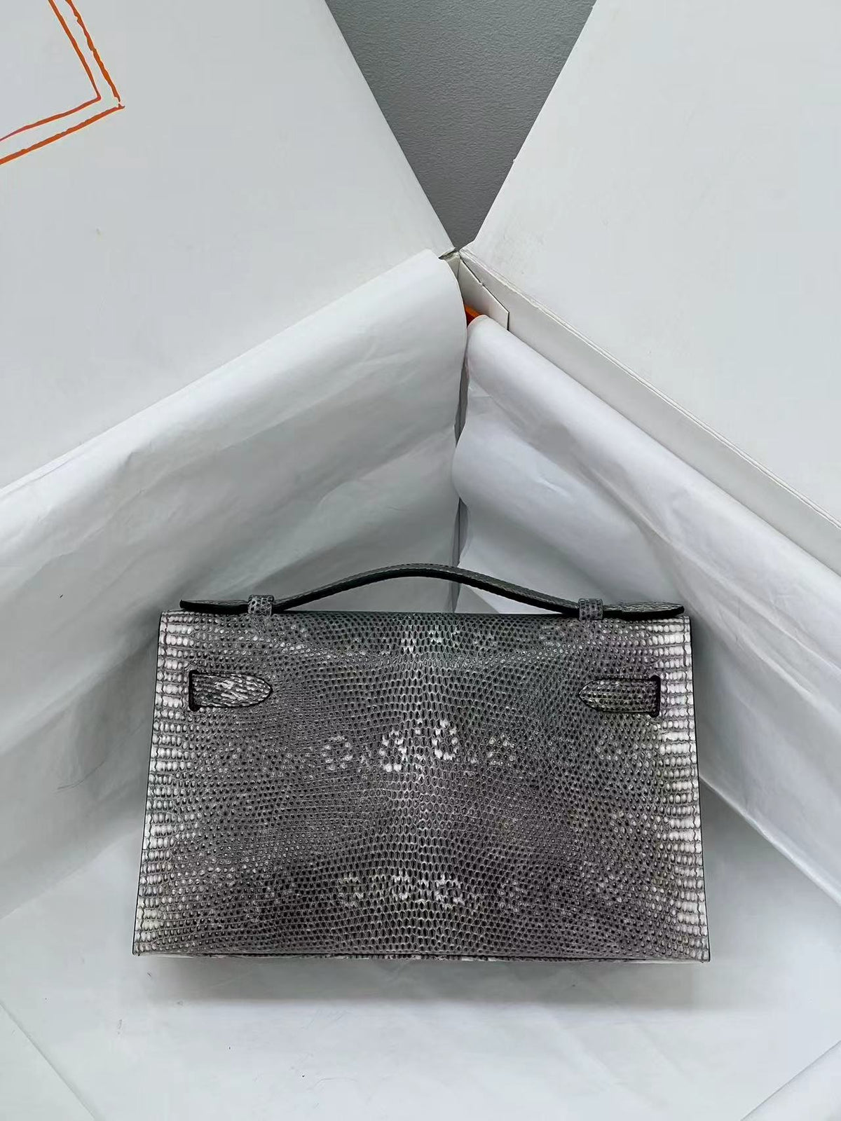 H*M Kelly 22cm Black White Pochette Lizard