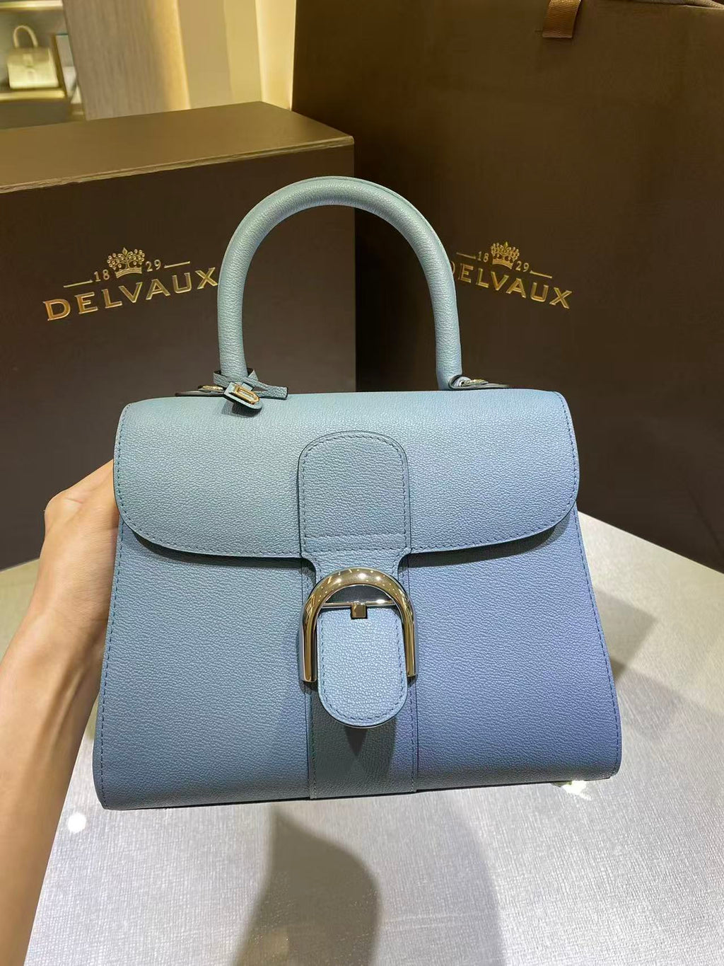 D*lvaux Tempo Baby Blue in Grained Calfskin