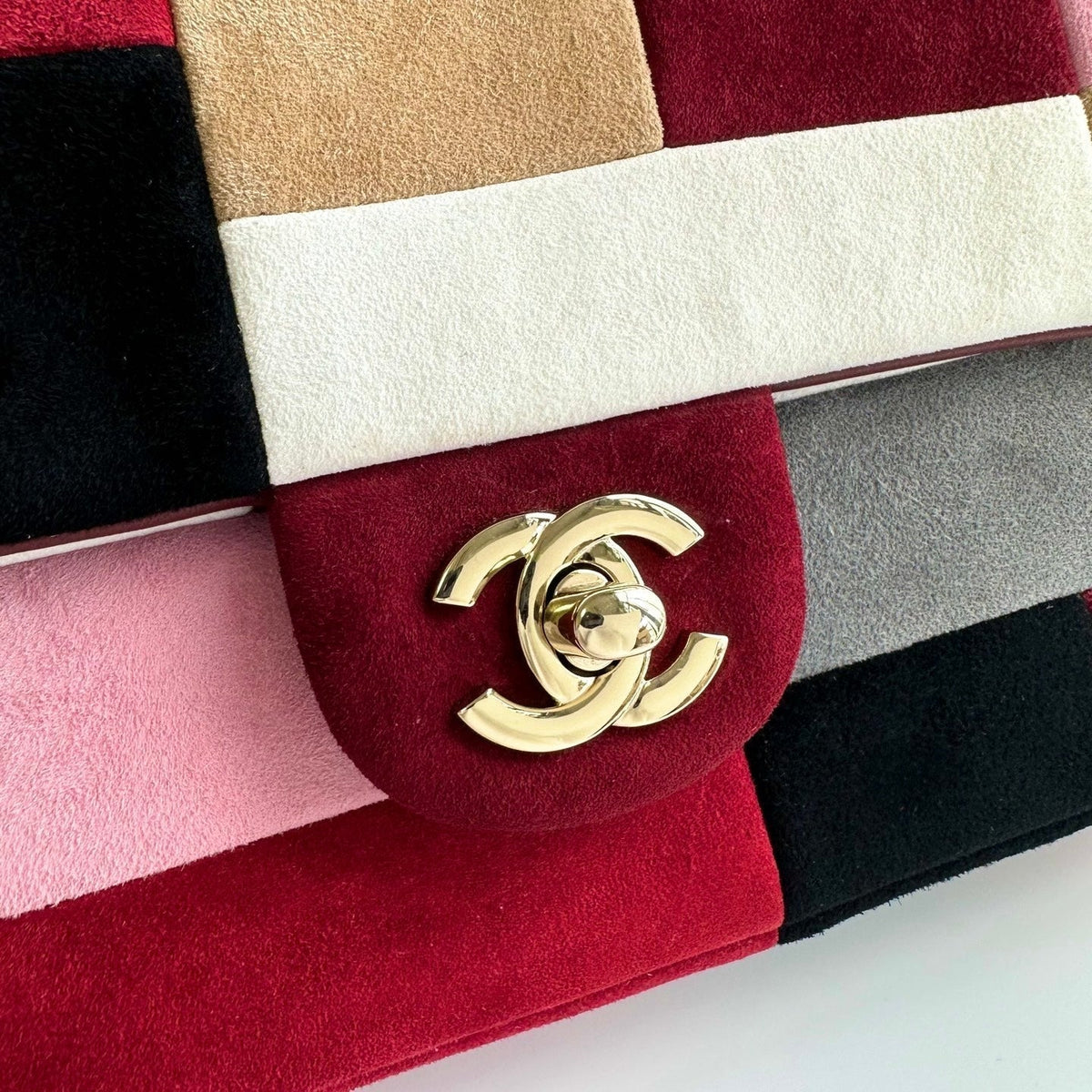 C*C 2026 Flap Patchwork Bag 24.5cm Multicolors Suede Leather