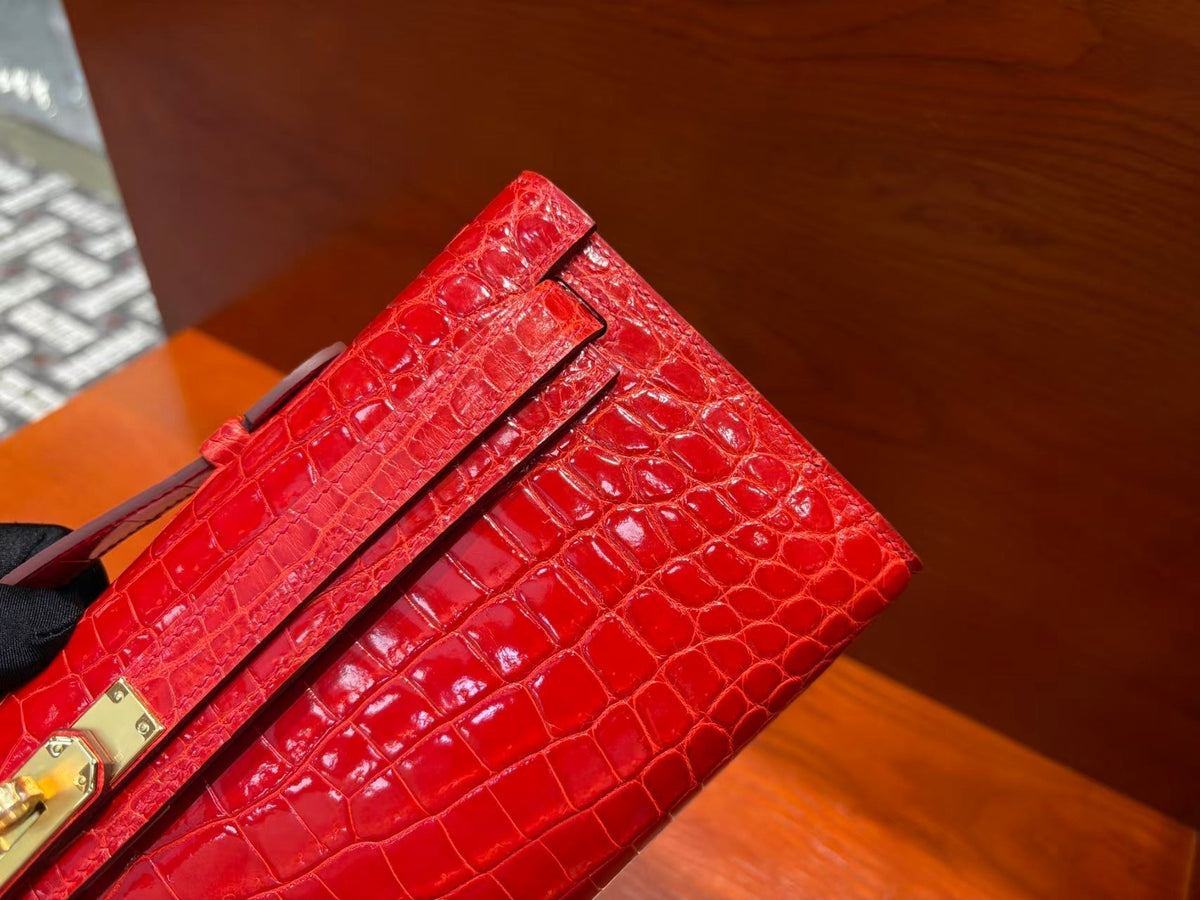 H*M Kelly Cut 31cm Red Patent Crocodile Leather