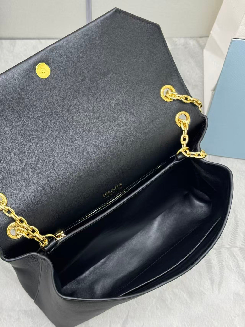 Pr*da Doux Medium Leather Shoulder Bag Black Calfskin