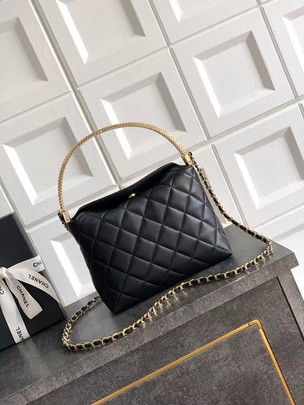 C*C 25 Hobo Mini Handle Bag Black Caviar
