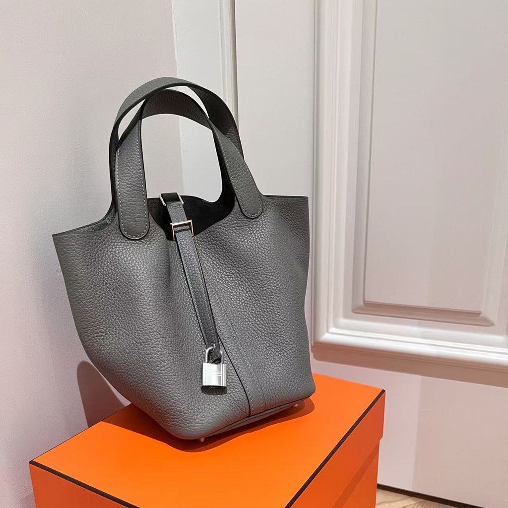 H*M Picotin Lock 18 Bag Grey Cowhide