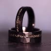 Black Space Rock Meteorite Wedding Ring: Hammered Tungsten Comfort Fit Band