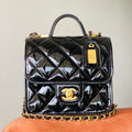 C*C 2025 Medium Flap Bag Black Patent Calfskin