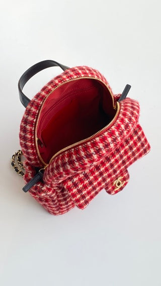 C*C Houndstooth Backpack 28 Red Wool Tweed