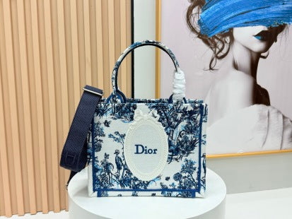 C*D Book Tote Strap Toile De Jouy Floral Garden Canvas