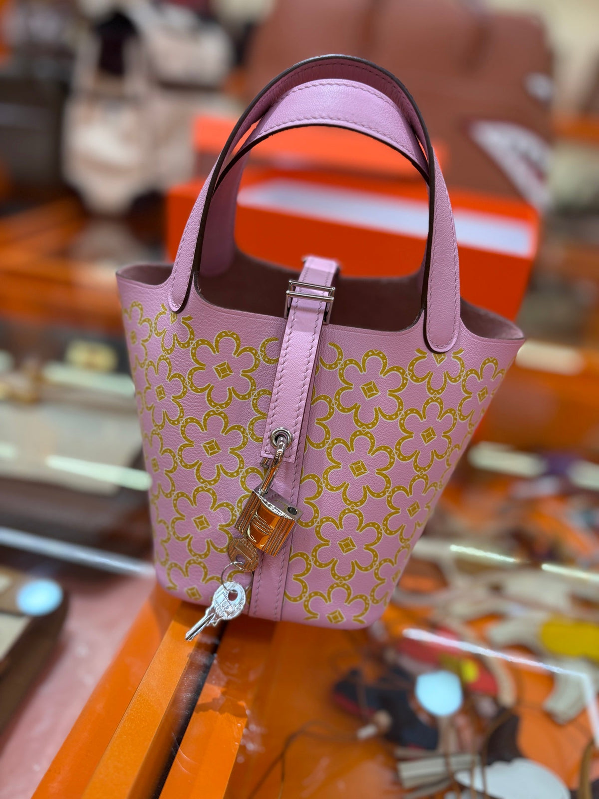 H*M Lucky Daisy Picotin Lock Handbag Leather