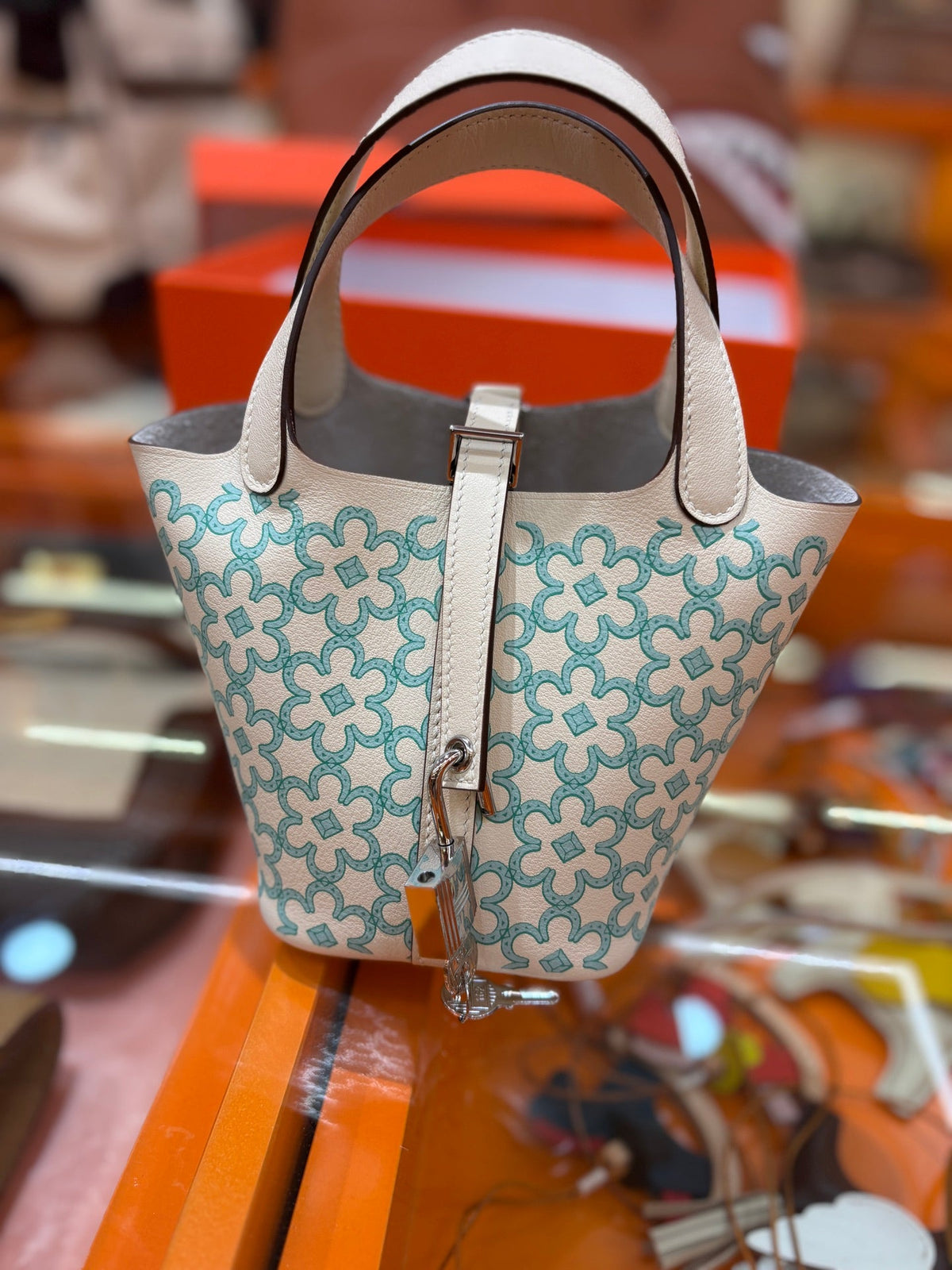 H*M Lucky Daisy Picotin Lock Handbag Leather