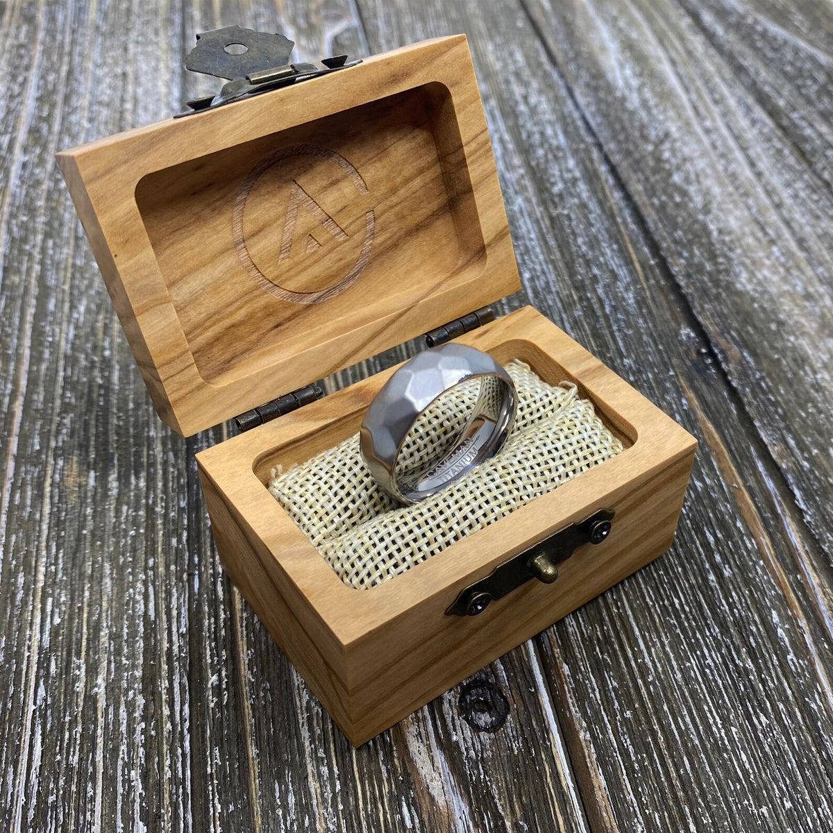 Forged Titanium Whiskey Barrel Wedding Band Ring
