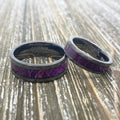 Couples Set: Royal Purple Box Elder Wood Gunmetal Hammered Tungsten ring
