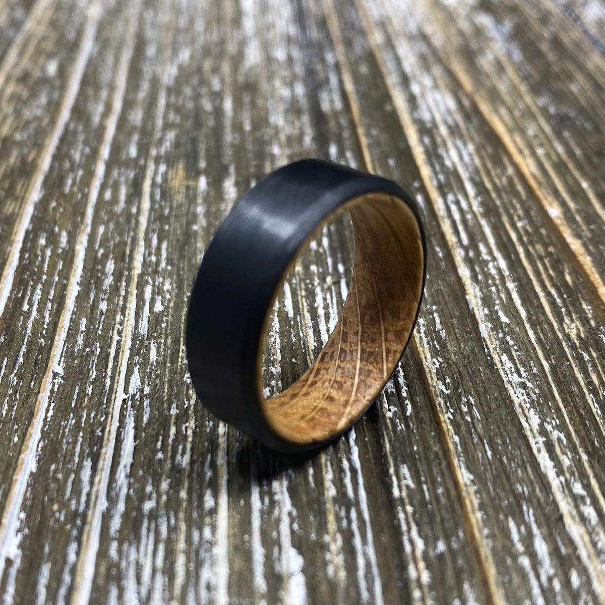 Carbon Fiber Whiskey Barrel Wedding ring Band Black