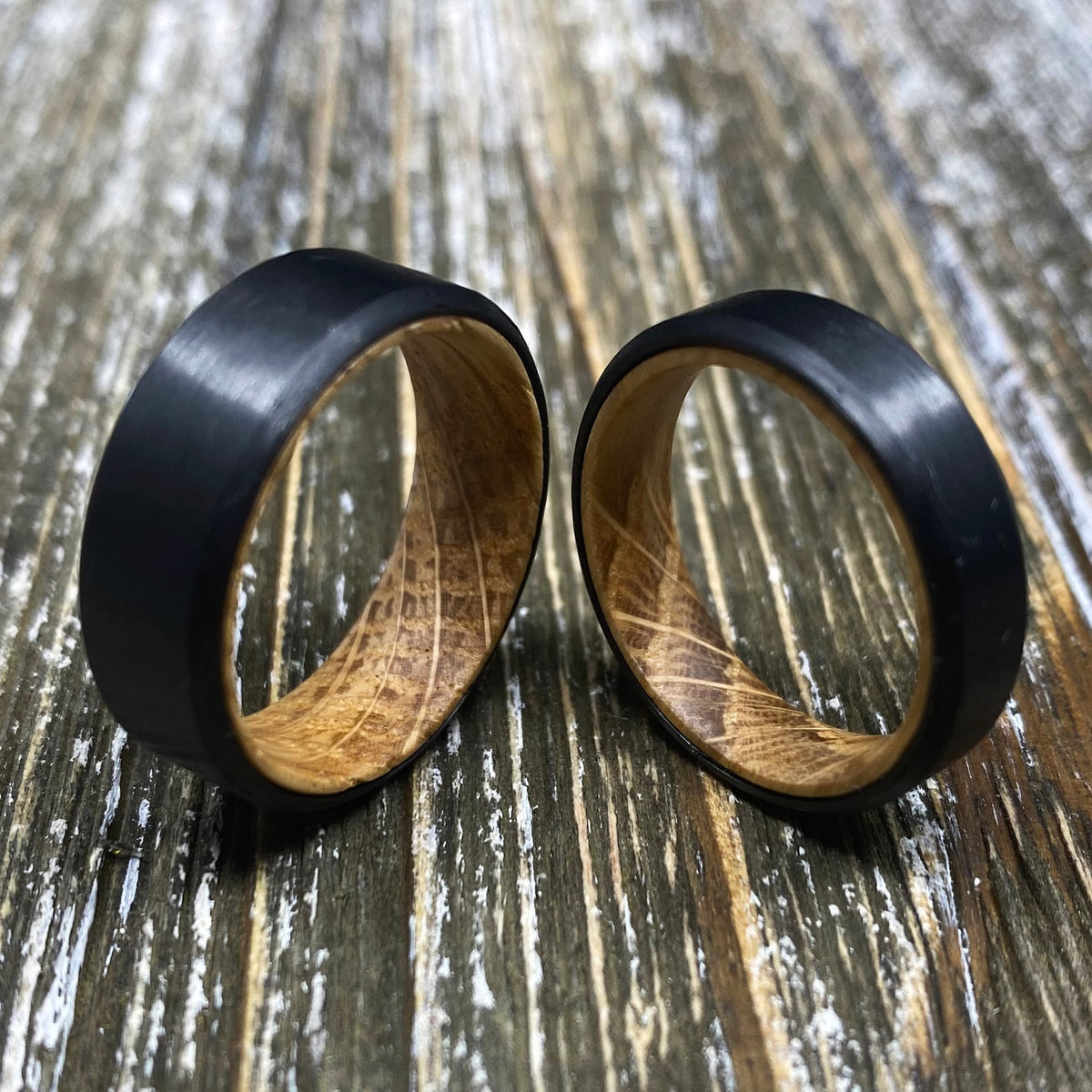Carbon Fiber Whiskey Barrel Wedding ring Band Black