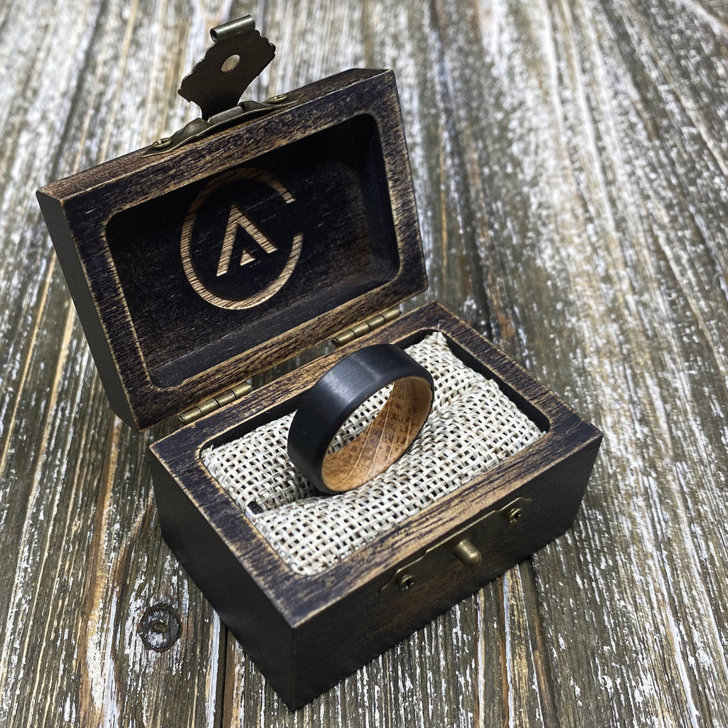 Carbon Fiber Whiskey Barrel Wedding ring Band Black