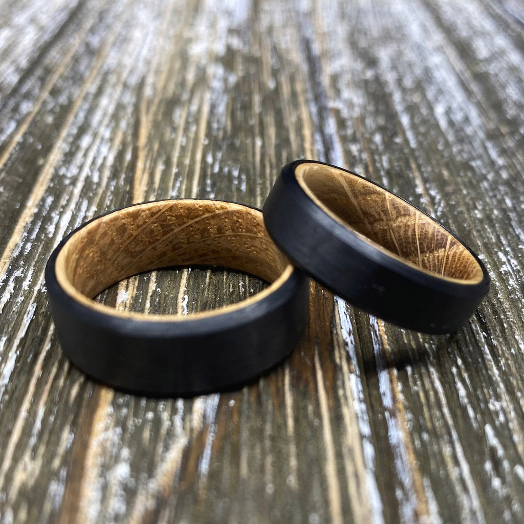 Carbon Fiber Whiskey Barrel Wedding ring Band Black