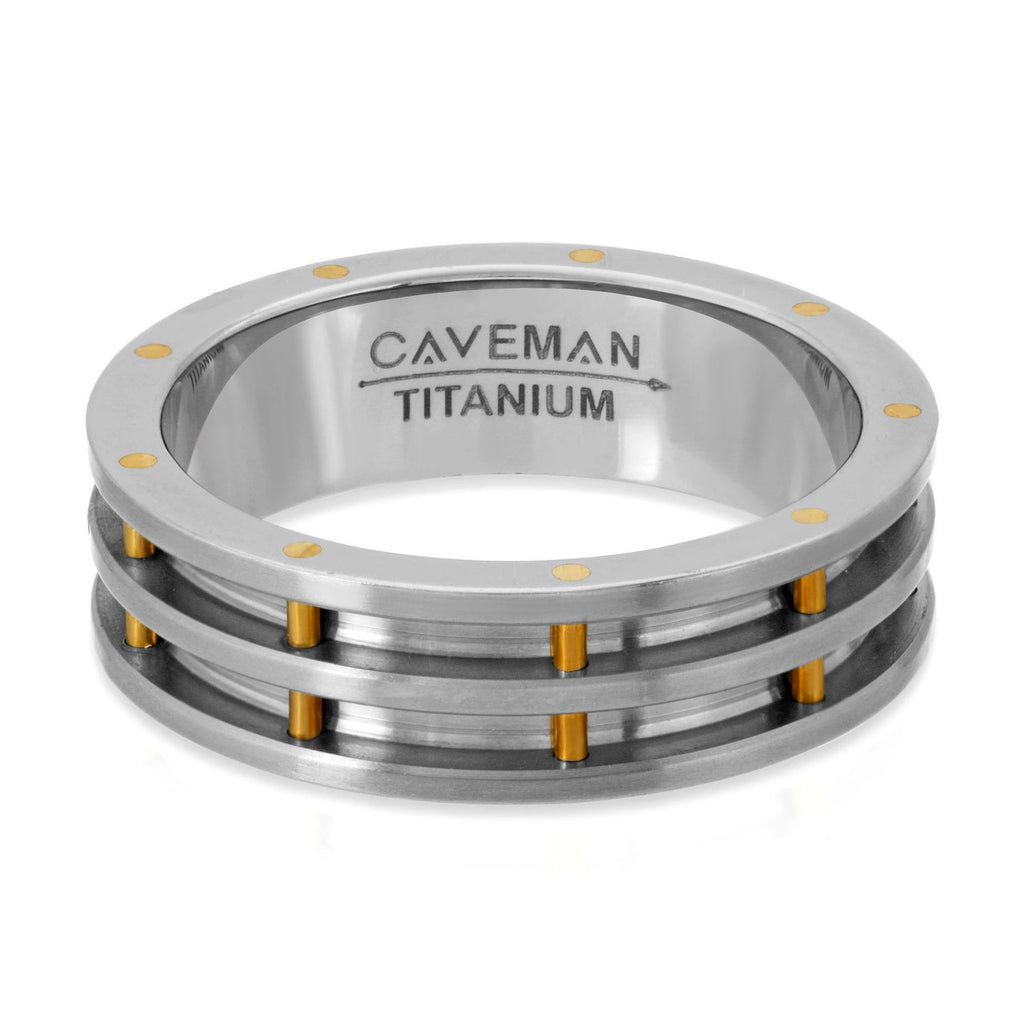 Modern Titanium and brass piston ring wedding band