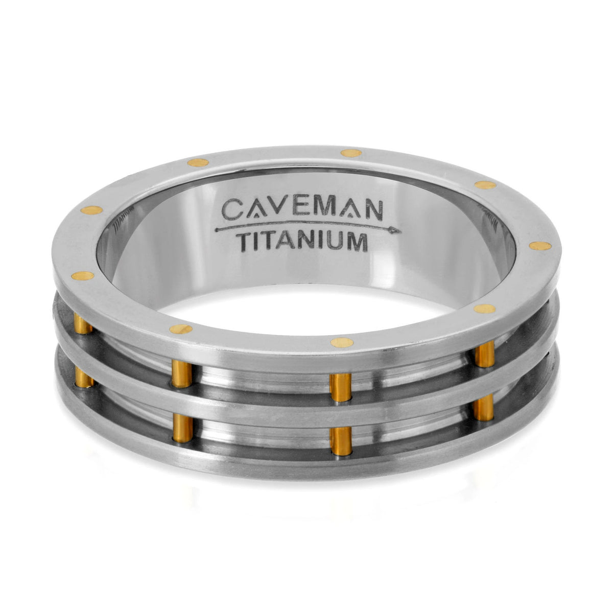 Modern Titanium and brass piston ring wedding band