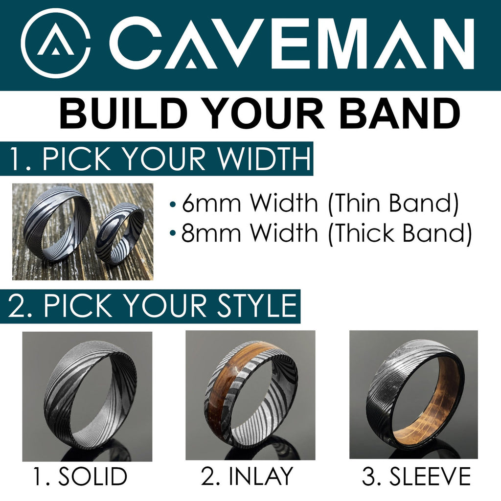 THE KING: Whiskey Barrel & Damascus Steel Wedding Ring Band