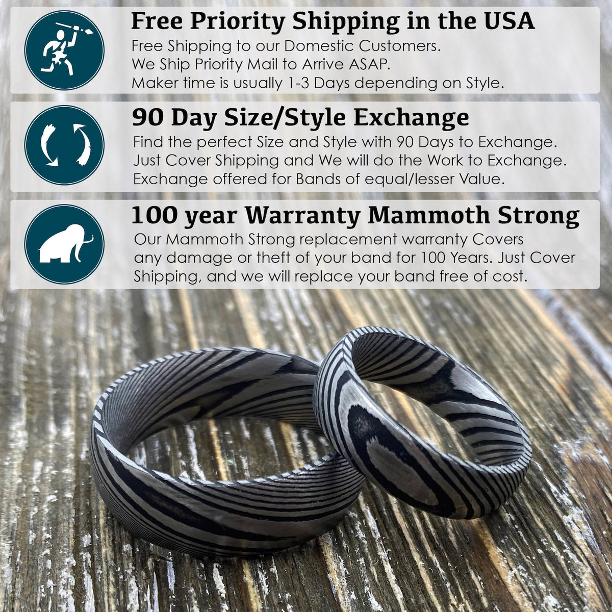 THE KING: Whiskey Barrel & Damascus Steel Wedding Ring Band