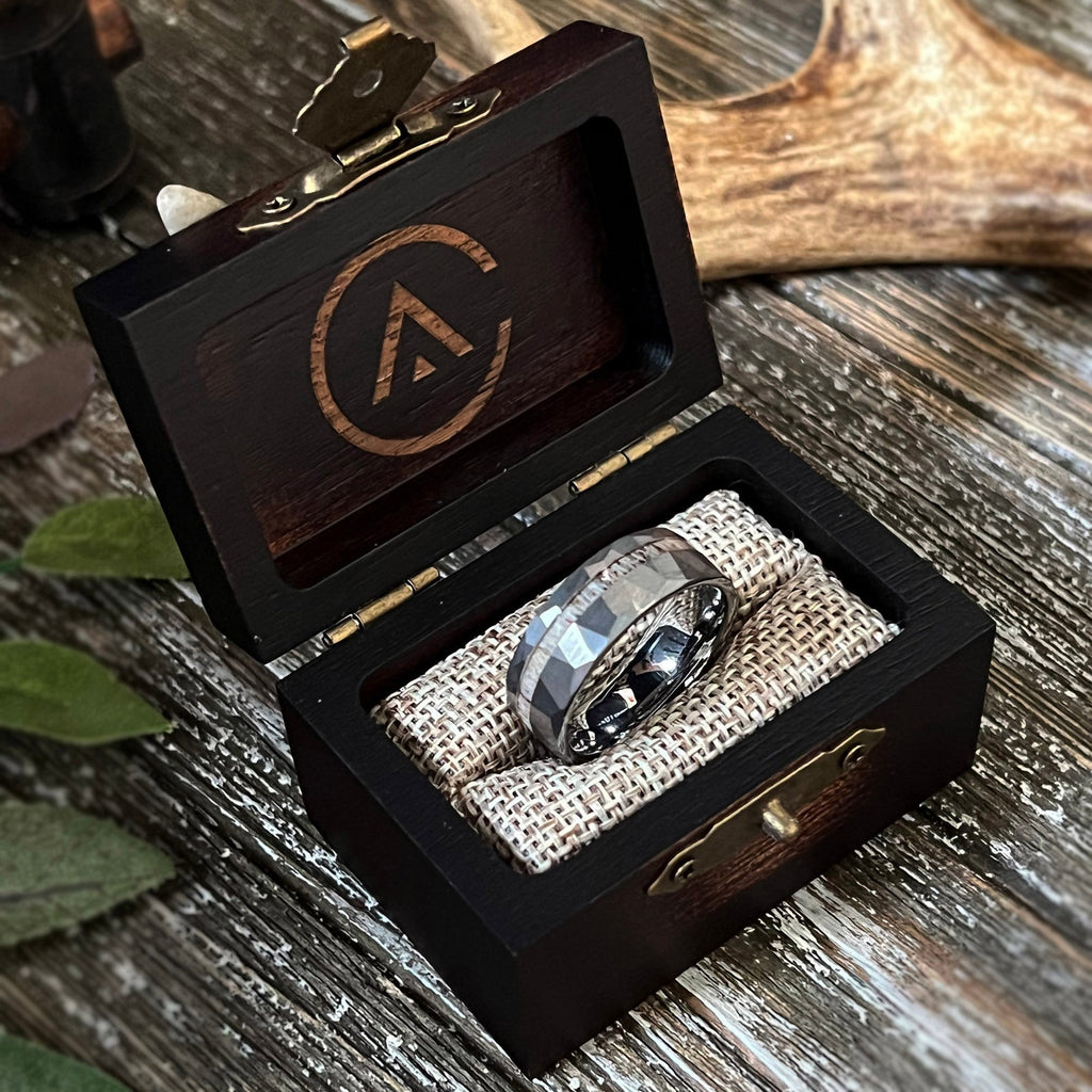 Reclaimed Antler Hammered Tungsten Wedding Band: The Silver Elk Ring