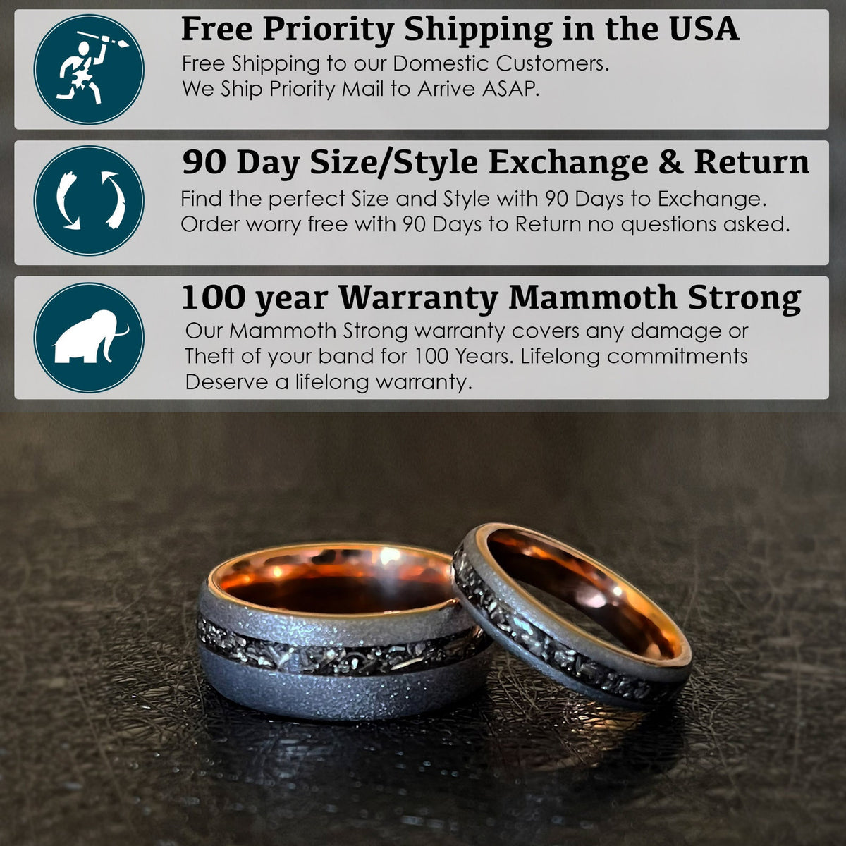 Meteorite Sandblasted with Rose Gold