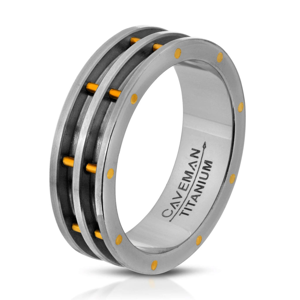 Modern Titanium and brass piston ring wedding band