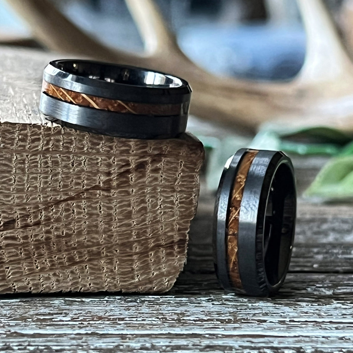 Whiskey Barrel Tungsten Wedding Band: Gunmetal Beveled Ring