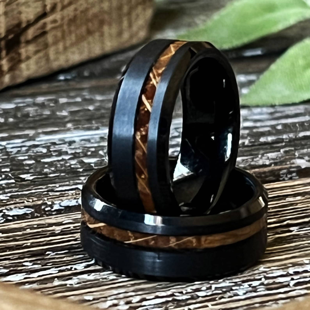 Whiskey Barrel Tungsten Wedding Band: Beveled Inlay Ring