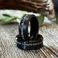 The Black Stag: Deer Antler Bevelled Tungsten Wedding Band with elk ring inlay