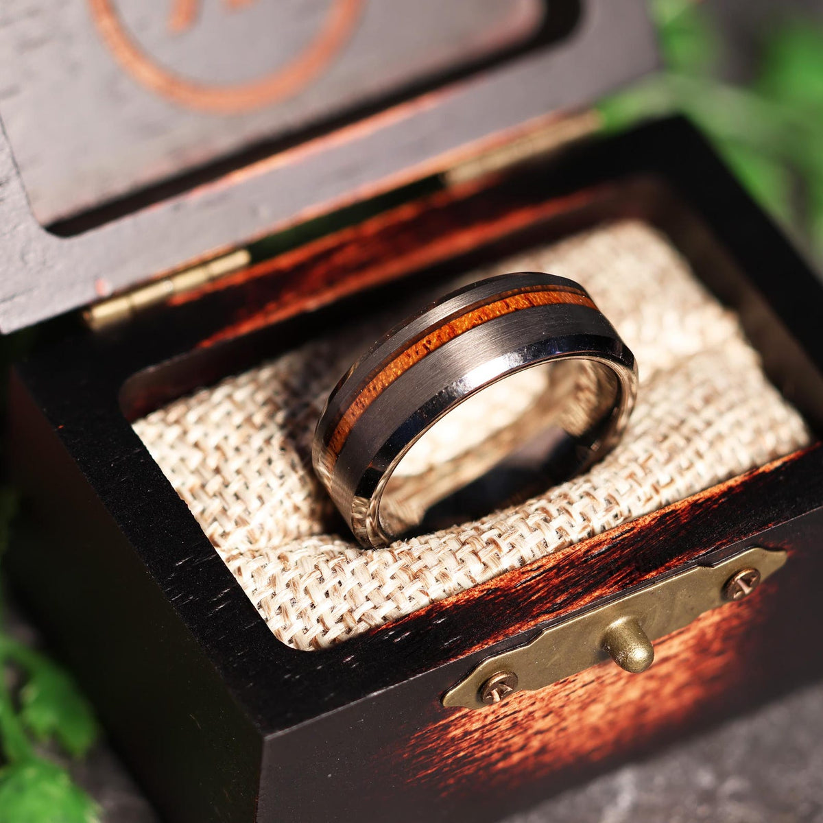 THE OHANA: Hawaiian Koa Bevelled Tungsten Wedding Band Wood Ring