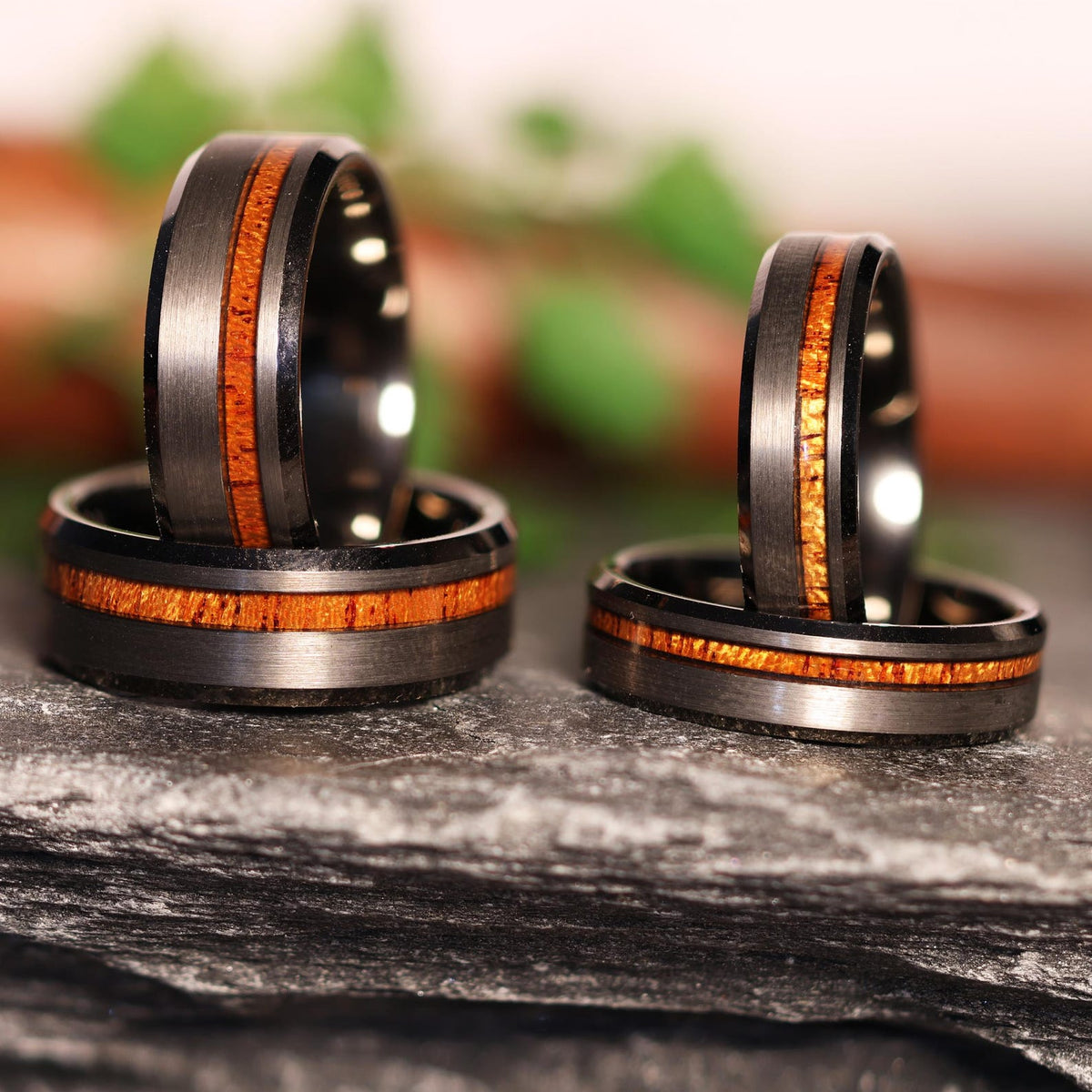 THE OHANA: Hawaiian Koa Bevelled Tungsten Wedding Band Wood Ring
