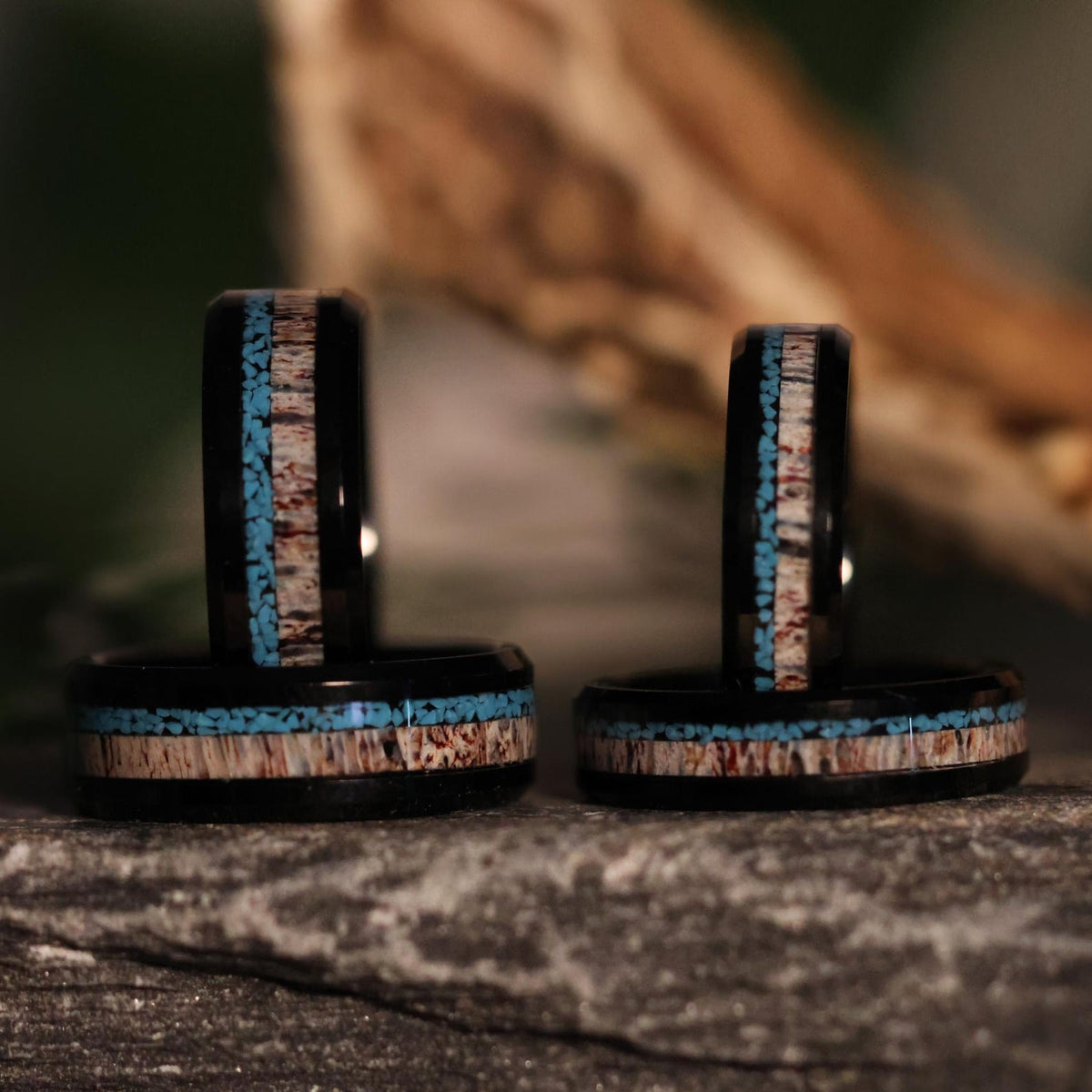 Turquoise Deer Antler Wedding Band: Black Tungsten Ring The Royal Elk