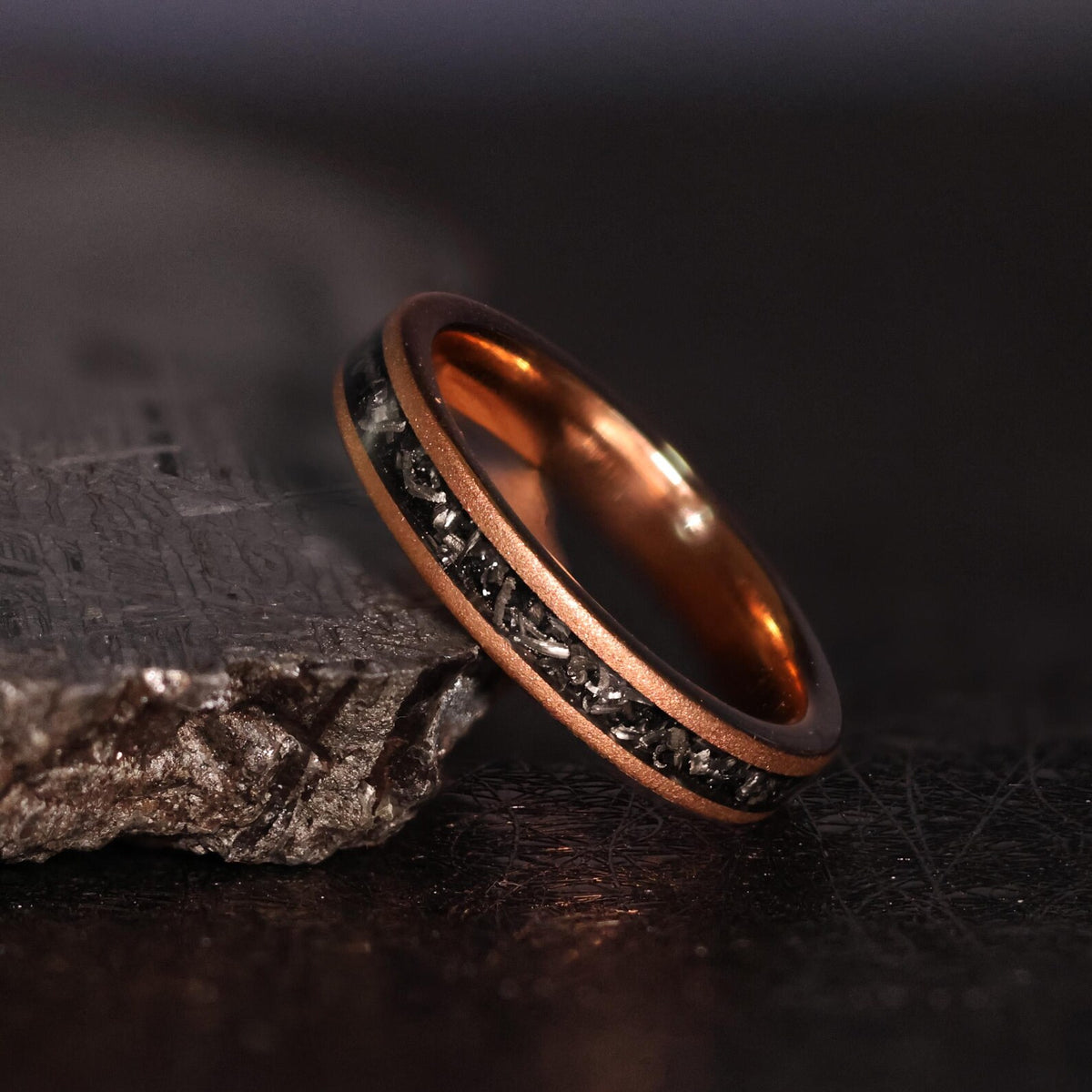 Couples Set | Rose Gold Meteorite | 18k Sandblasted Tungsten
