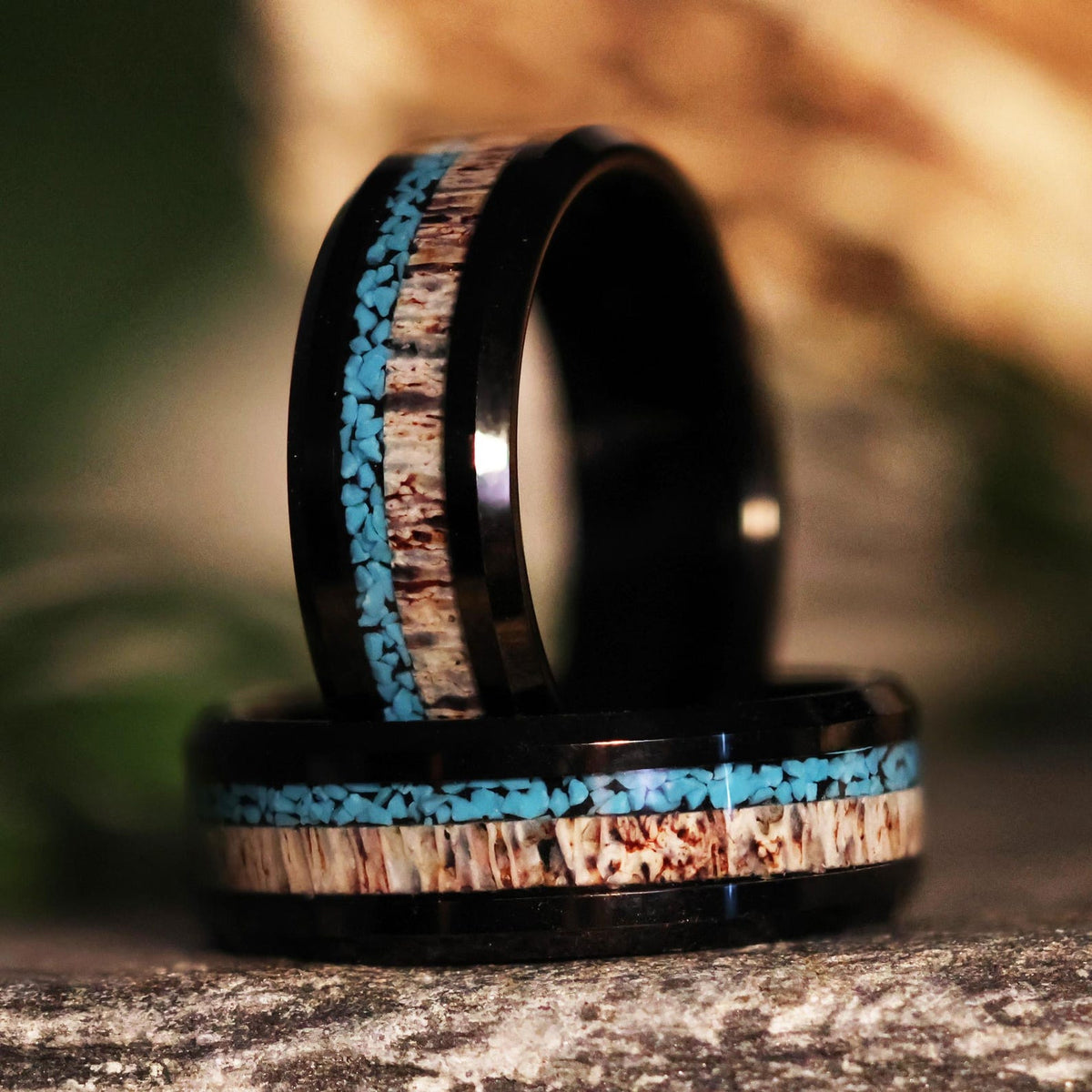 Turquoise Deer Antler Wedding Band: Black Tungsten Ring The Royal Elk