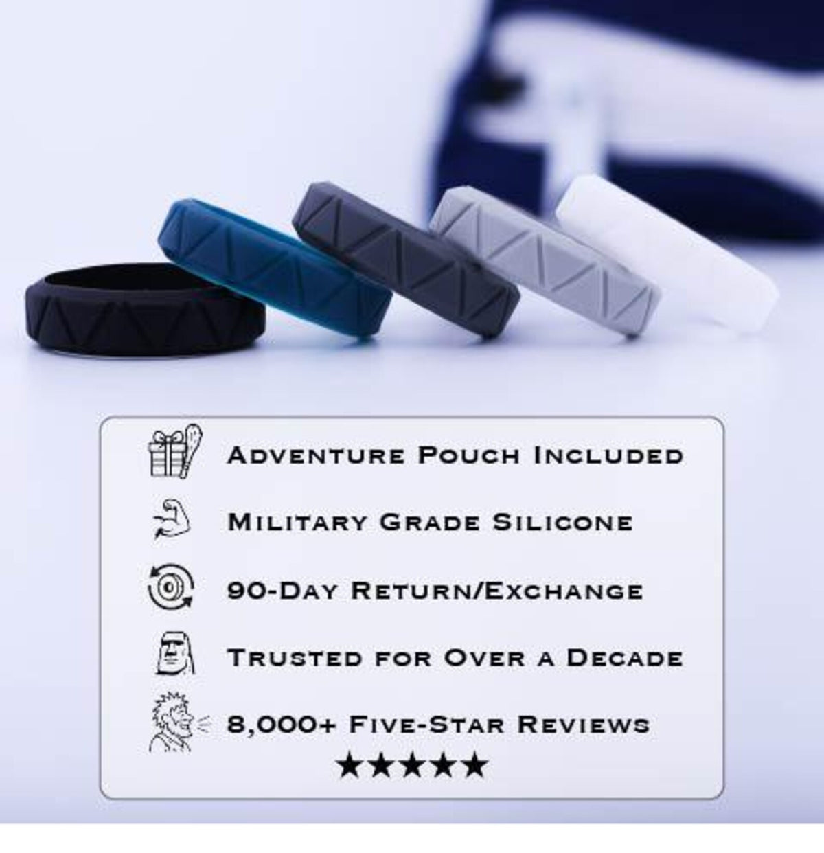 Mens Slate 7mm Silicone Wedding Ring. Unique Mens Fitness Rubber Gift Band.