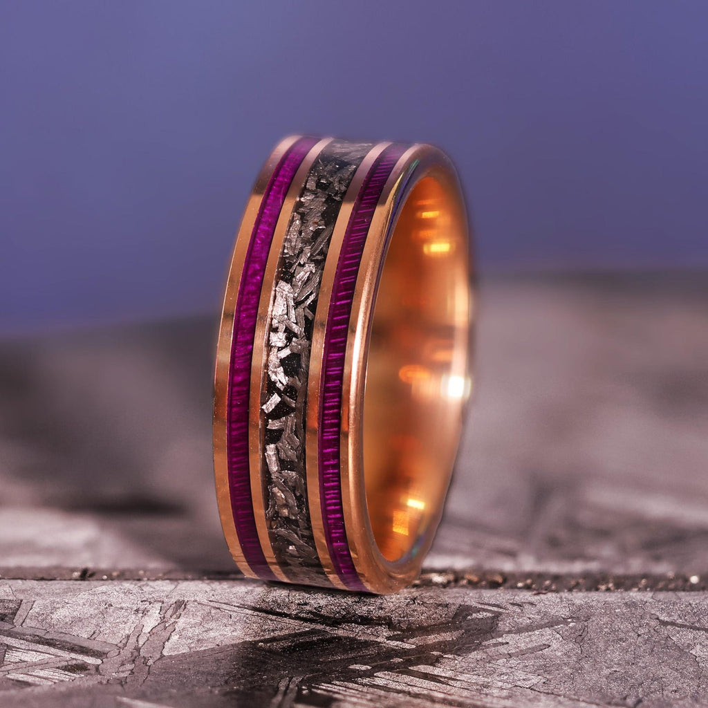 18k Gold Meteorite Core Purple Boxelder Band